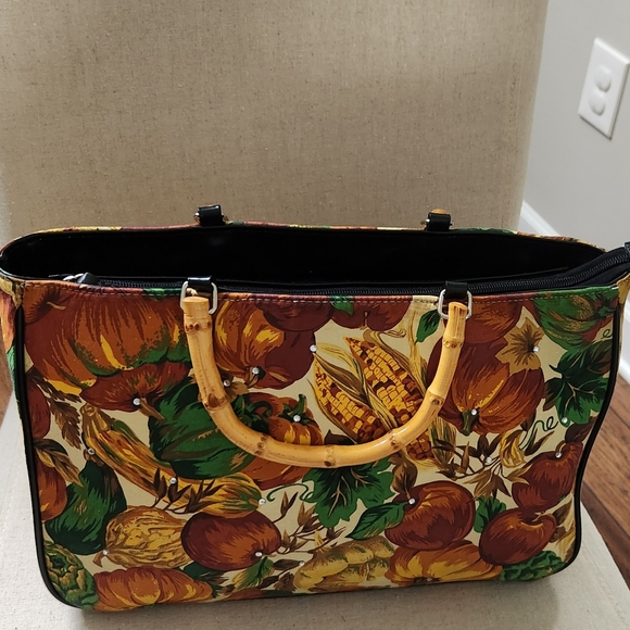 90s Vintage Fall Design Wooden Handle Purse - Picture 5 of 7